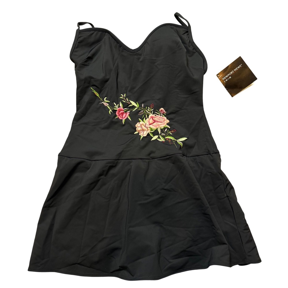 Newport‎ News Swim Dress Black Floral Embroidered One Piece Size 12T NWT Summer
